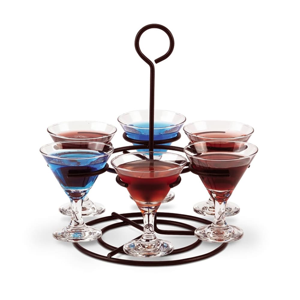 175-WR102606 Circular Wire Stemware Flight Caddy - Holds 6 Glasses, Black