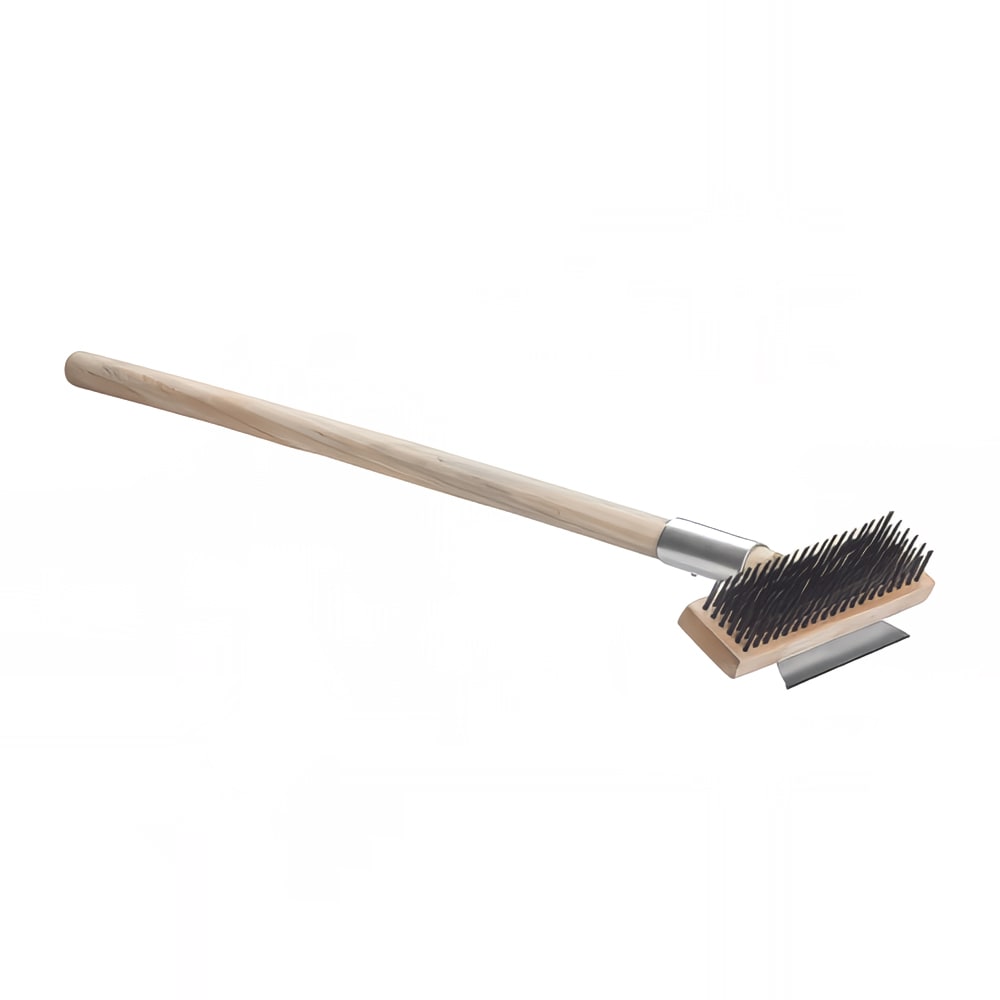 080-BR27 27" Pizza Oven Brush w/ Wire Bristles & Scraper, Wood Handle