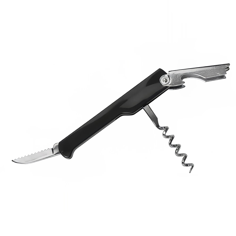080-CO512 Waiter's Corkscrew w/ Foil Cutter & Bottle Cap Opener, Black