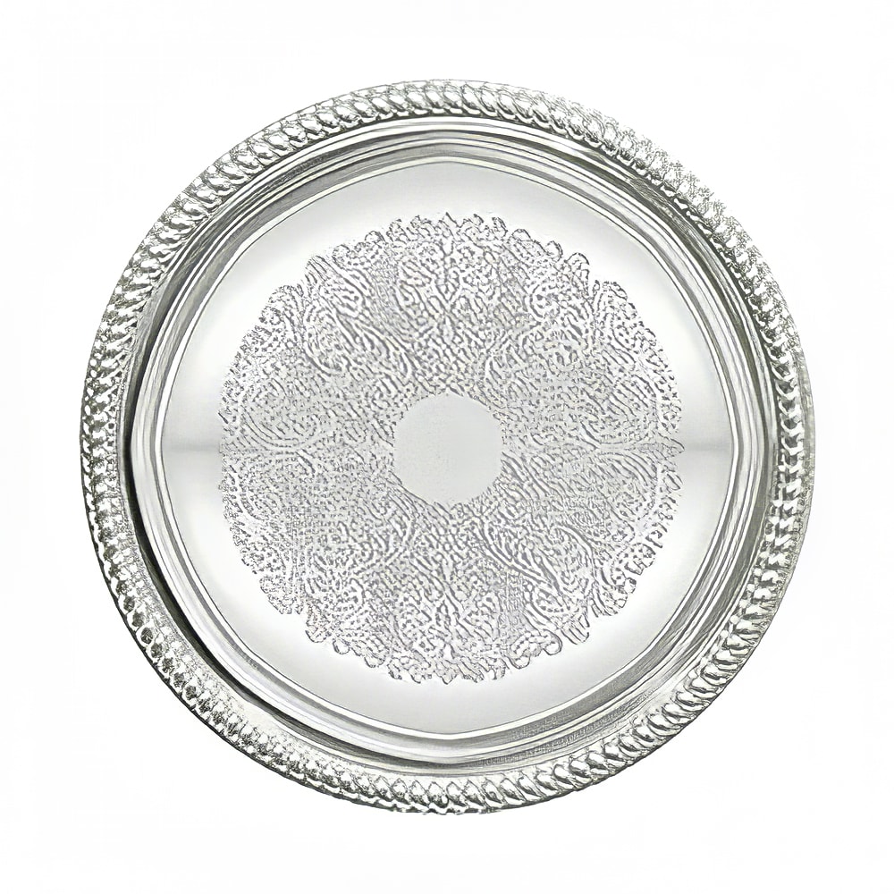 080-CMT14 14" Round Serving Tray - Gadroon Edge w/ Engraving, Chrome Plated