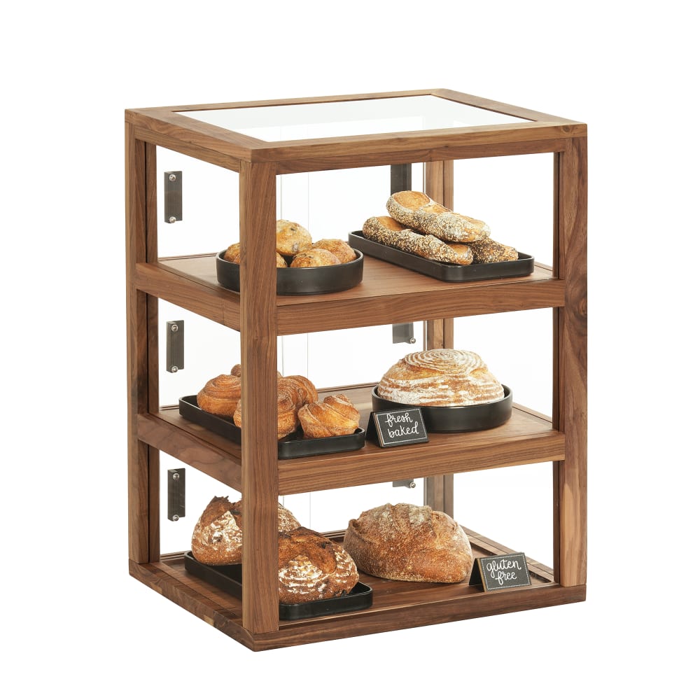 151-2291278 3 Tier Pastry Display Case - 21"W x 17"D x 28"H, Walnut