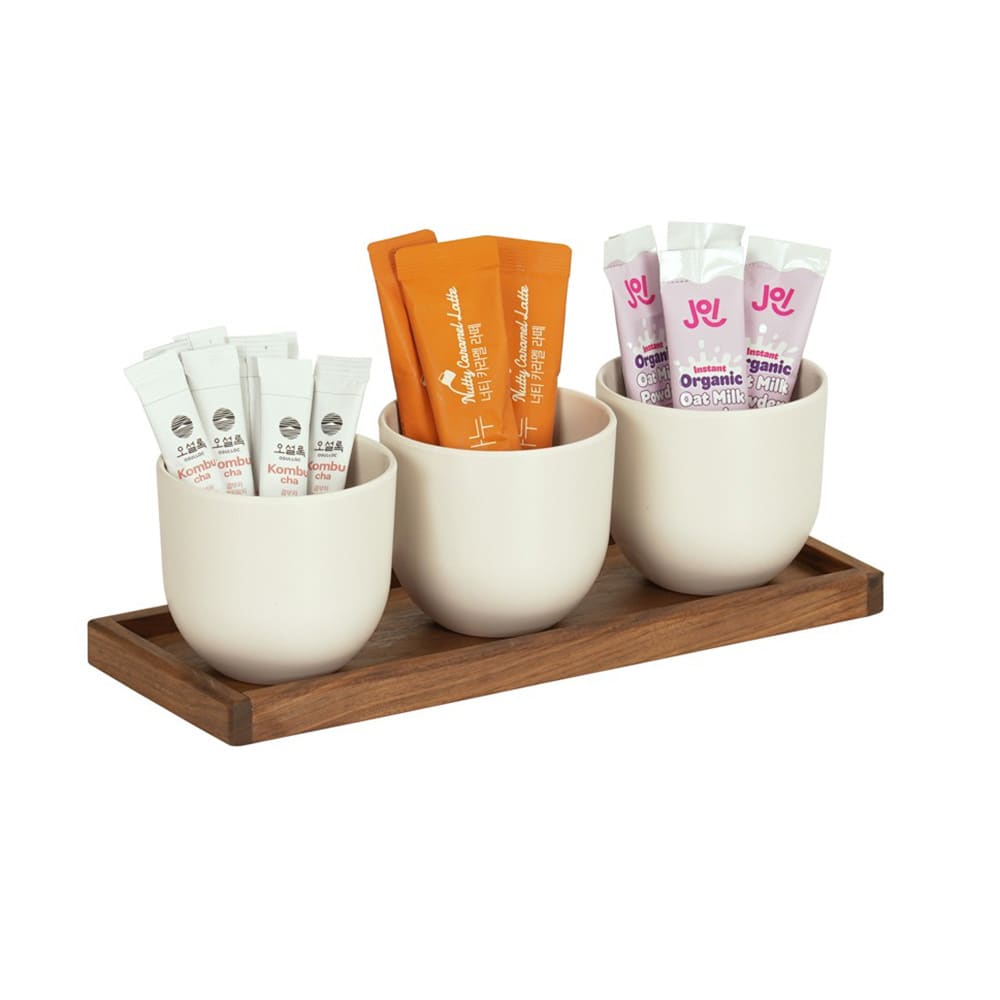 151-2320478 Rectangular 3 Compartment Coffee/Tea Condiment Jar Display - White/Walnut