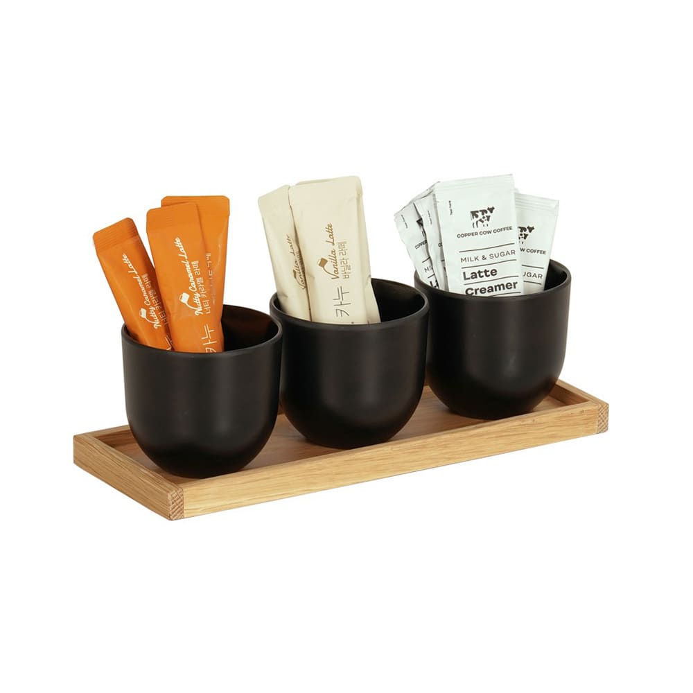 151-2320521 Rectangular 3 Compartment Condiment Jar Display - Black/Oak