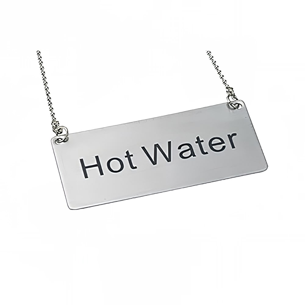 080-SGN204 Hanging "Hot Water" Sign - 3 1/2" x 1 3/4", Stainless Steel
