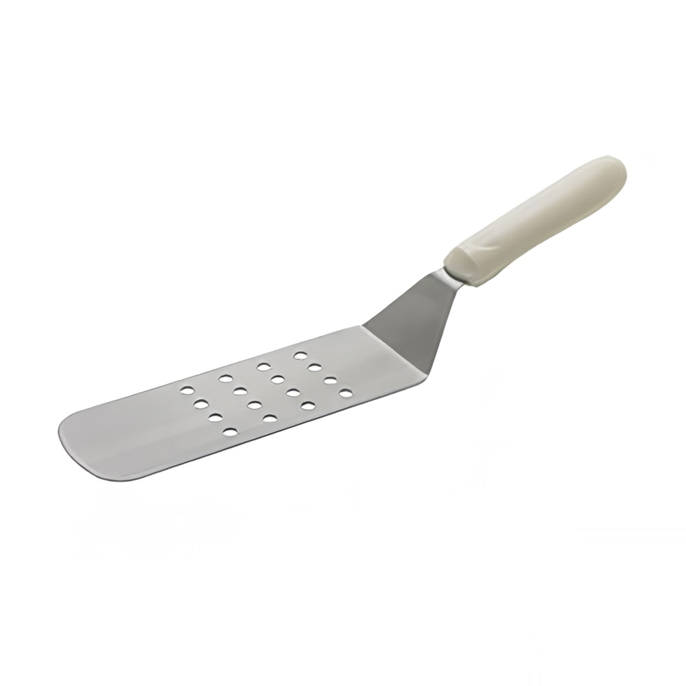 080-TWP91 8 1/4" x 2 7/8" Perforated Turner w/ White Polypropylene Handle, Stainless St...