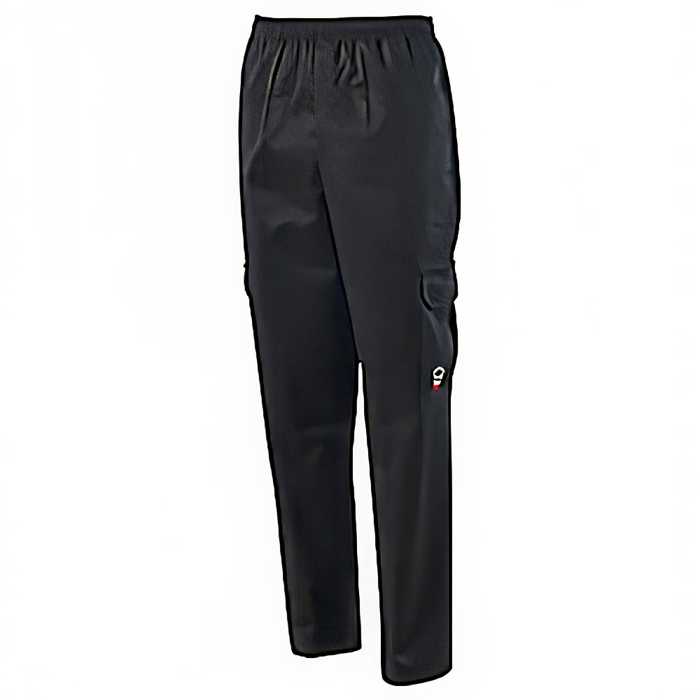 080-UNF11KL Cargo Chef's Pants w/ Elastic Waist & Drawstring - Poly/Cotton, Black, Large