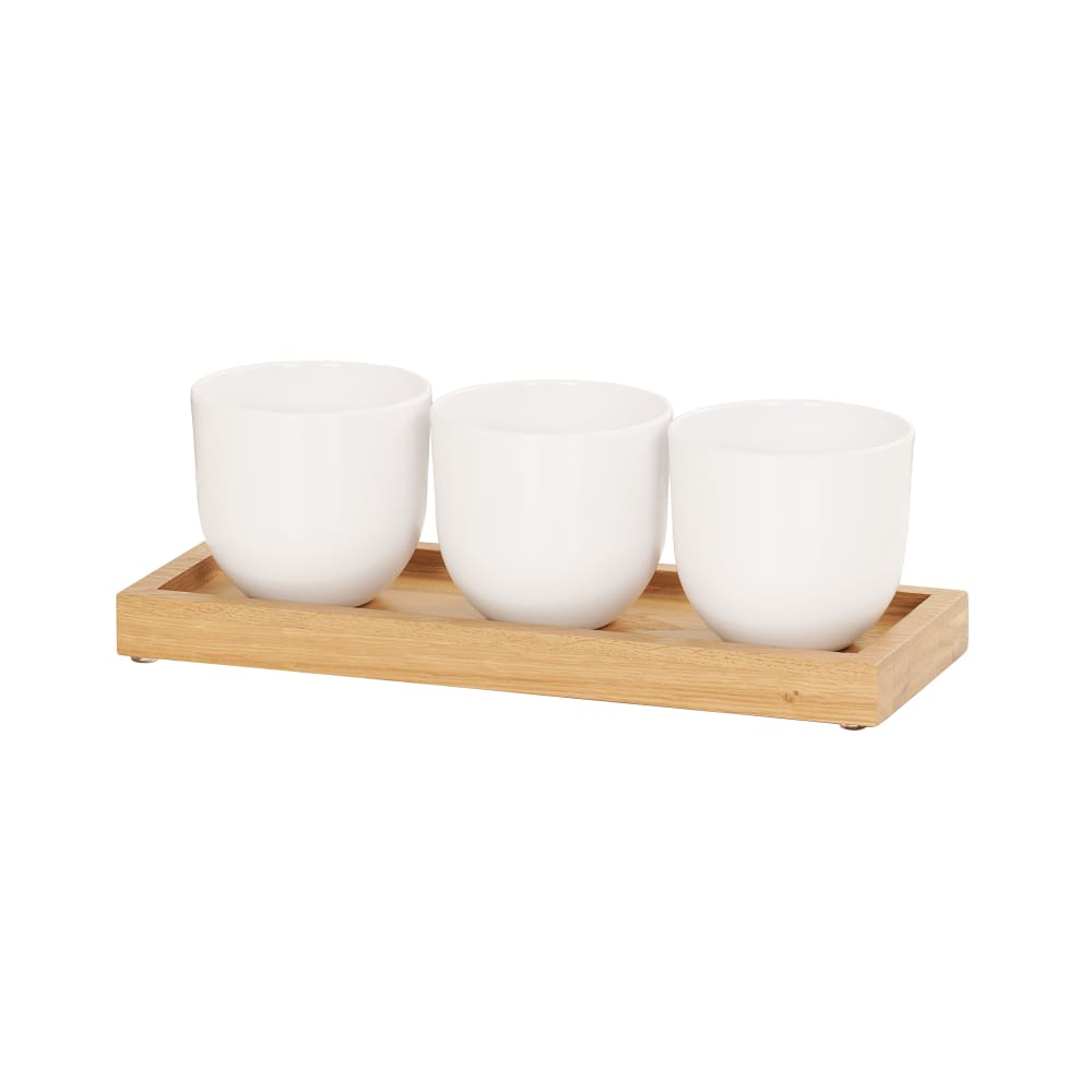151-2320421 Rectangular 3 Compartment Coffee/Tea Condiment Jar Display - White/Oak