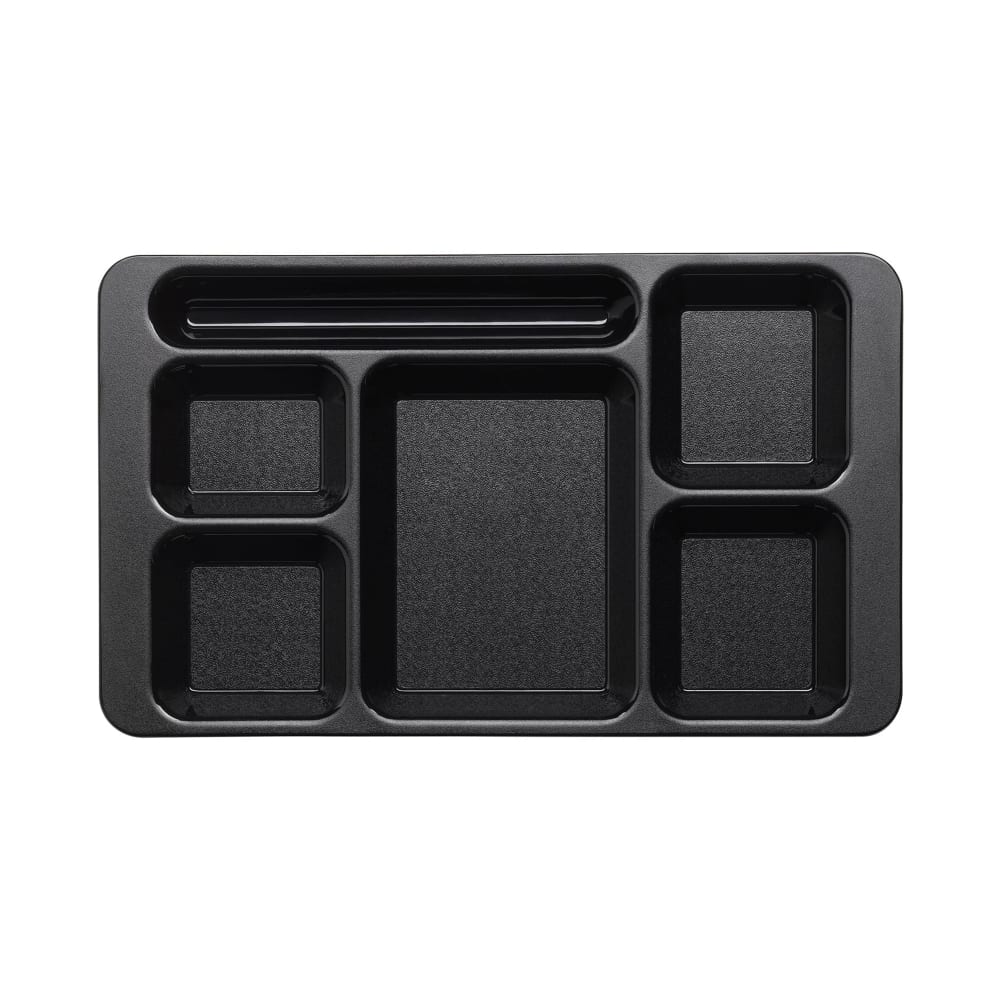 144-1596CW110 Plastic Rectangular Tray w/ 6 Compartments, 9" x 15", Black