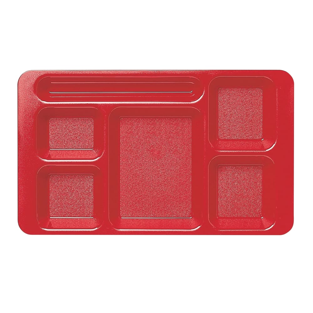 144-1596CW404 Plastic Rectangular Tray w/ 6 Compartments, 9" x 15", Red