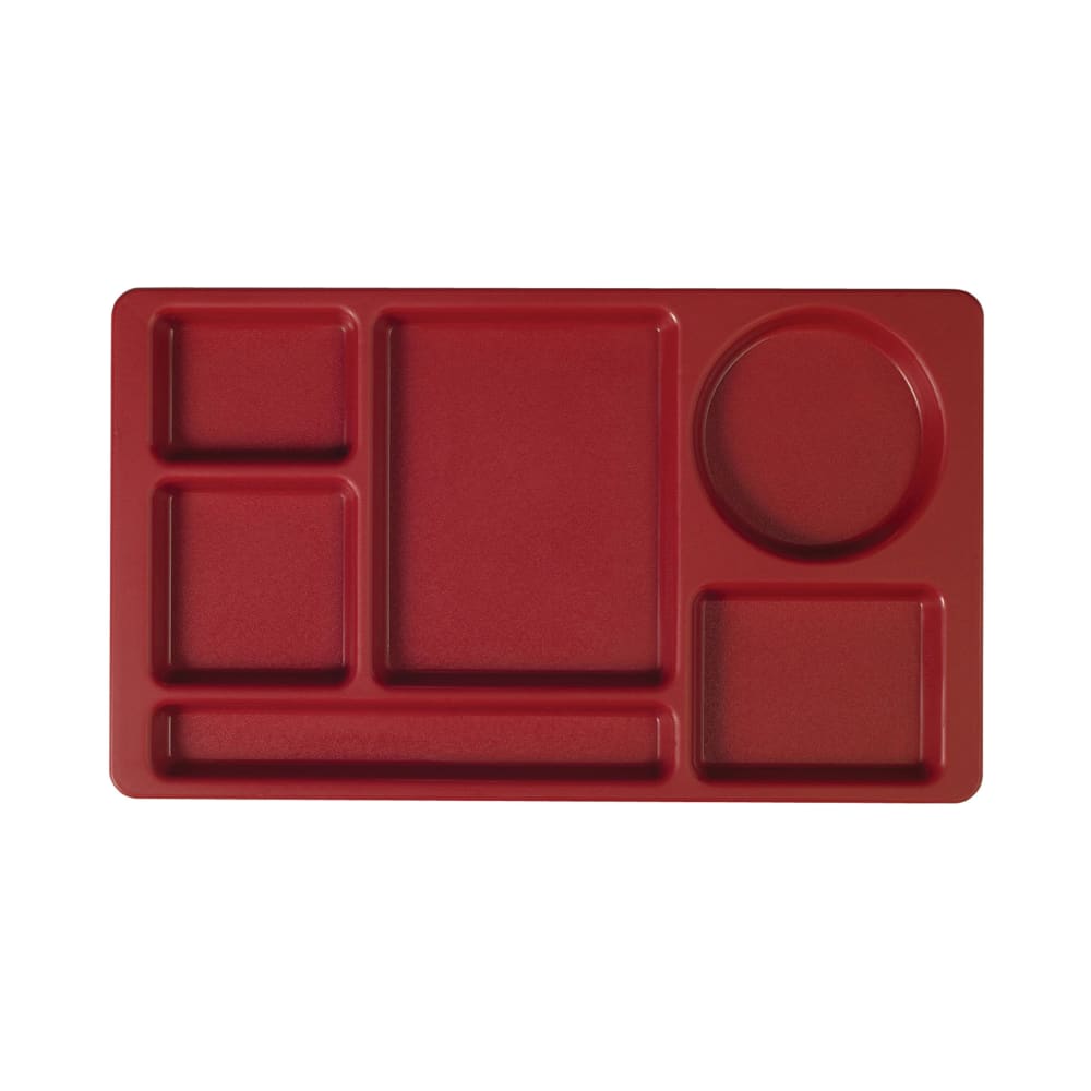 144-915CP416 Plastic Rectangular Tray w/ (6) Compartments, 8 3/4" x 15", Cranberry