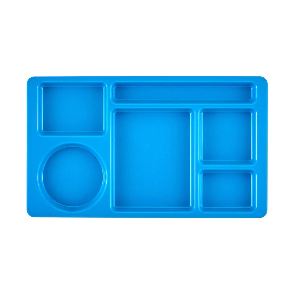 144-915CW168 Plastic Rectangular Tray w/ (6) Compartments, 8 3/4" x 15", Blue