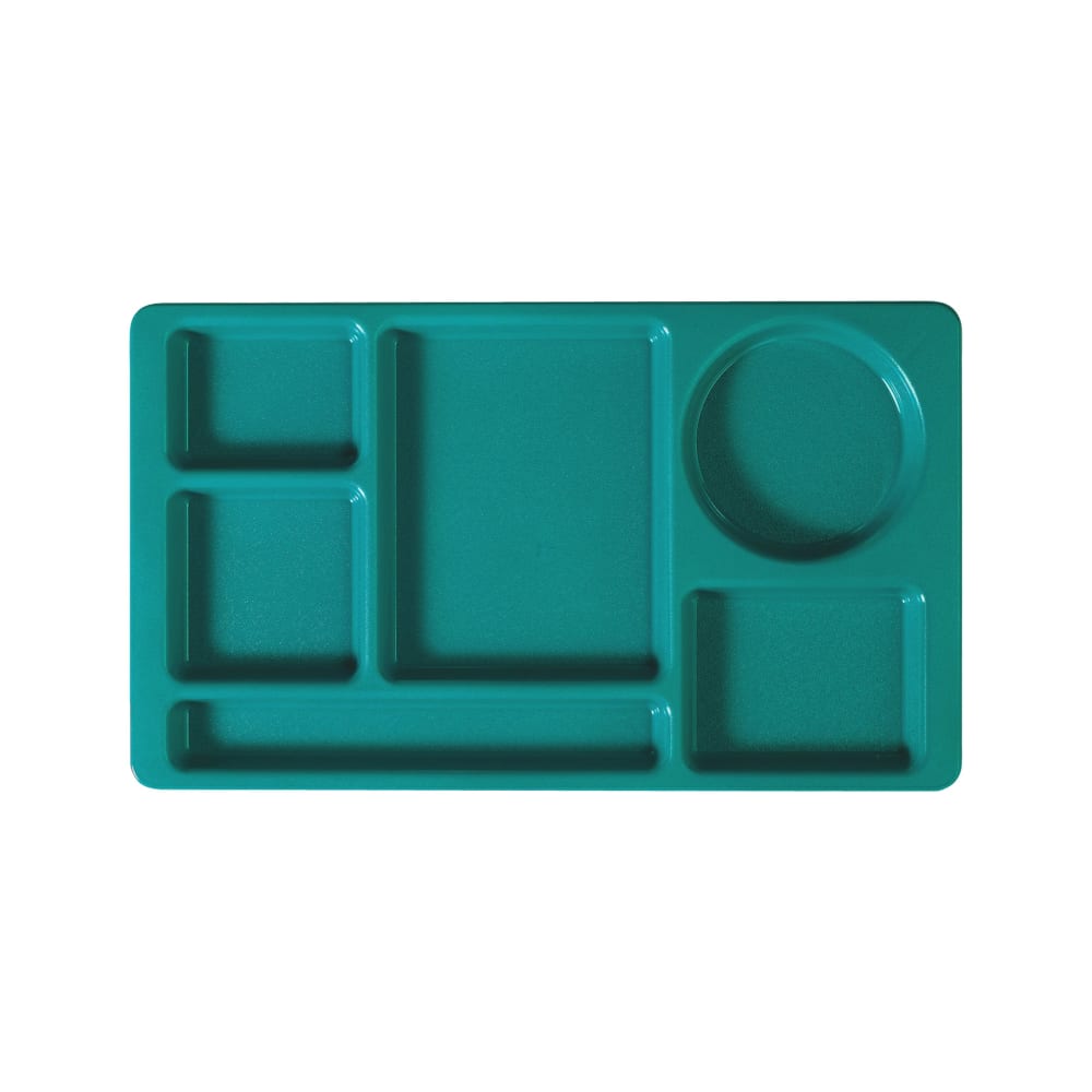 144-915CW414 Plastic Rectangular Tray w/ (6) Compartments, 8 3/4" x 15", Teal
