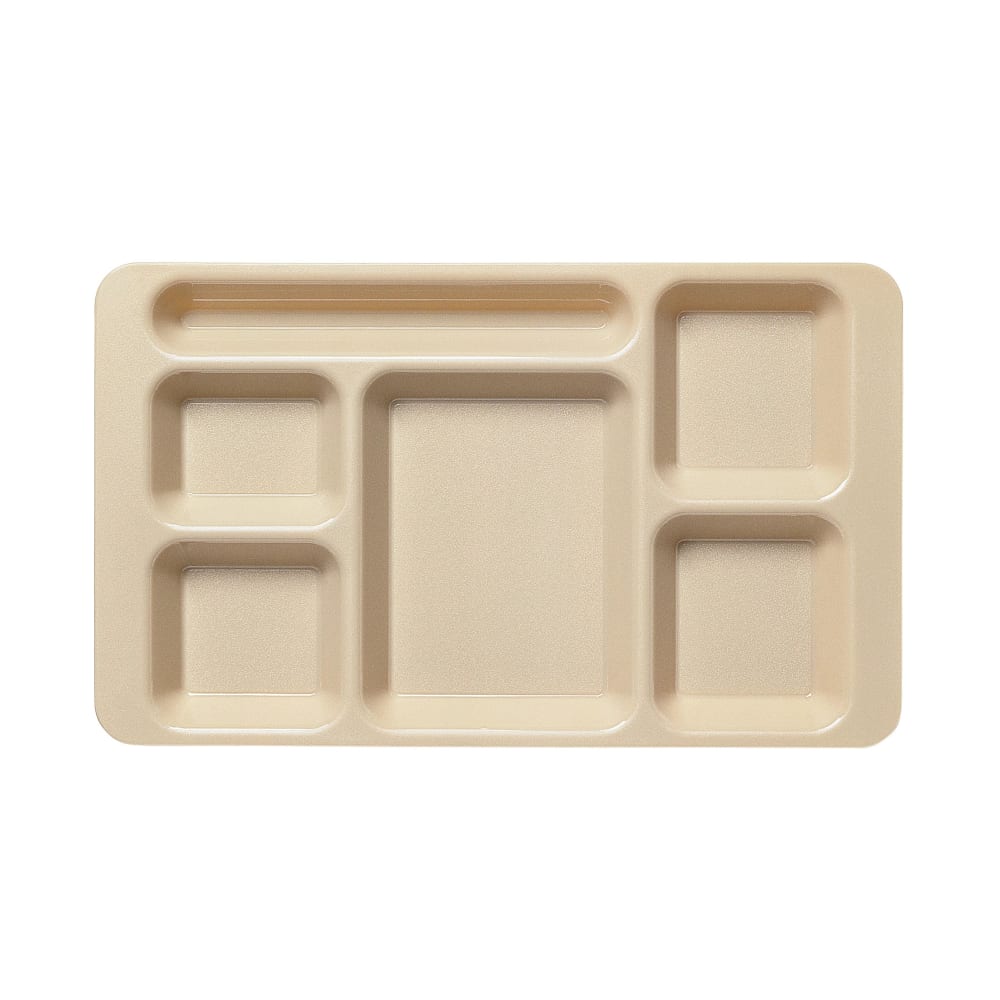 144-1596CW133 Plastic Rectangular Tray w/ 6 Compartments, 9" x 15", Beige