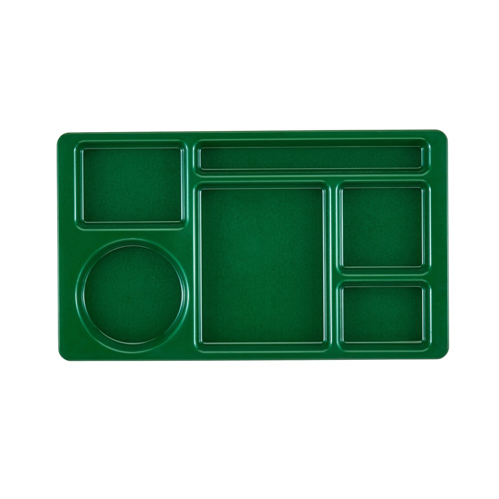 144-915CW119 Plastic Rectangular Tray w/ (6) Compartments, 8 3/4" x 15", Sherwood Green