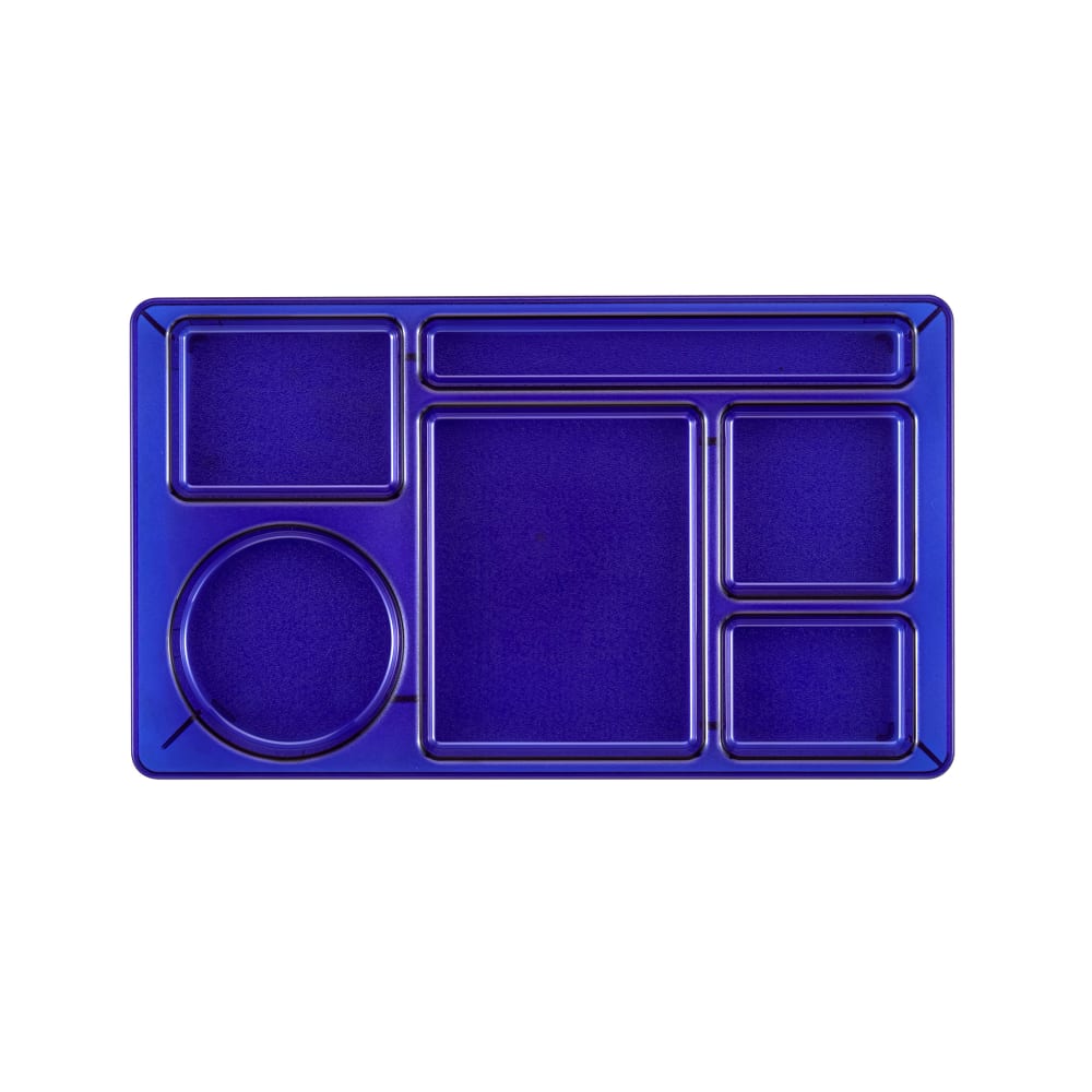 144-915CW431 Plastic Rectangular Tray w/ (6) Compartments, 8 3/4" x 15", Translucent Bl...