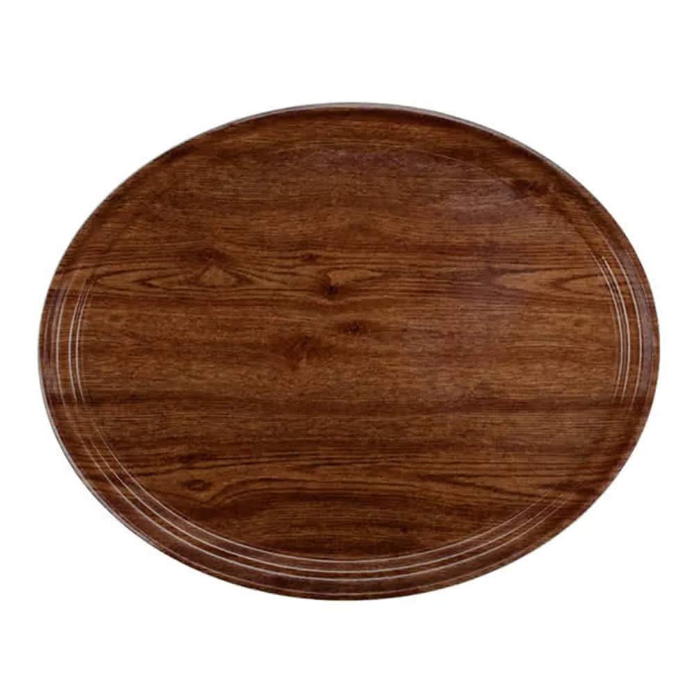 144-2700304 Oval Serving Camtray® - 22" x 26 7/8", Fiberglass, Country Oak