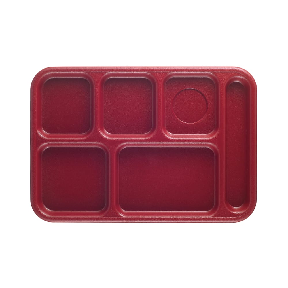 144-BCT1014416 Plastic Rectangular Tray w/ (6) Compartments, 10" x 14 1/2", Cranberry