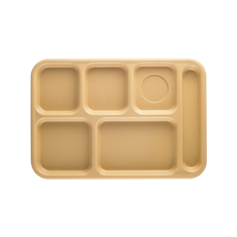 144-BCT1014161 Plastic Rectangular Tray w/ (6) Compartments, 10" x 14 1/2", Tan