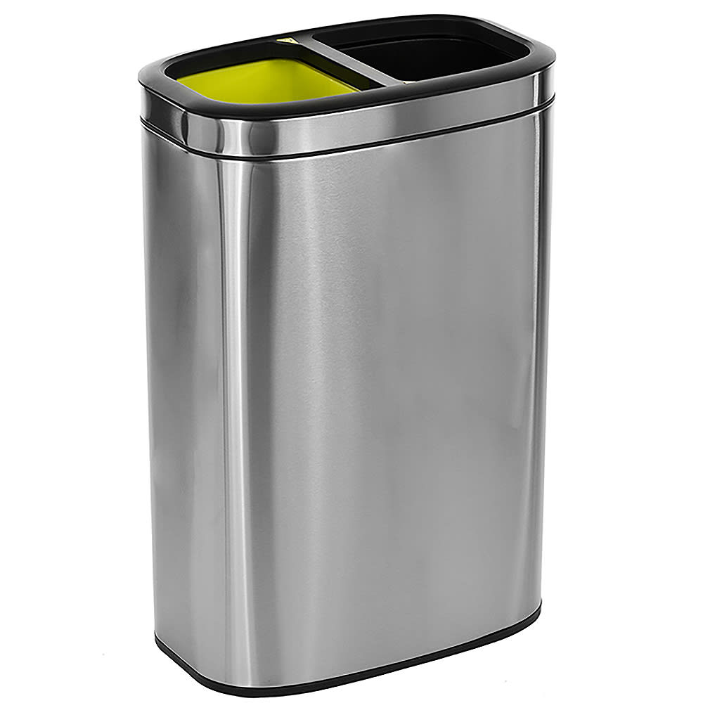 874-470R40L 10 1/2 gal Indoor Decorative Trash Can w/ (2) Compartments - Metal, Brushed Stainless
