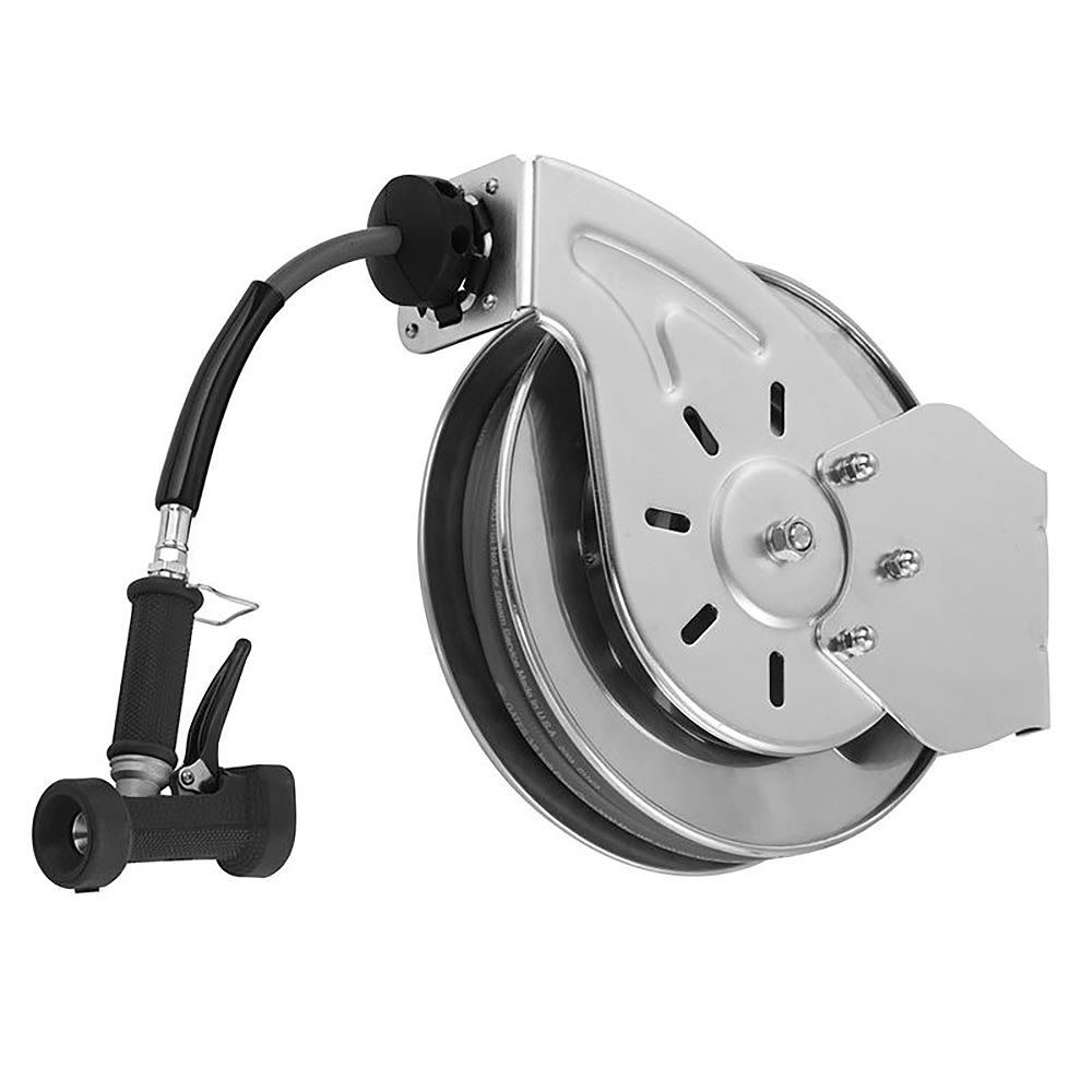 064-B713202 Hose Reel, 35 ft, 3/8" Diameter, Rear Water Gun, Stainless Steel