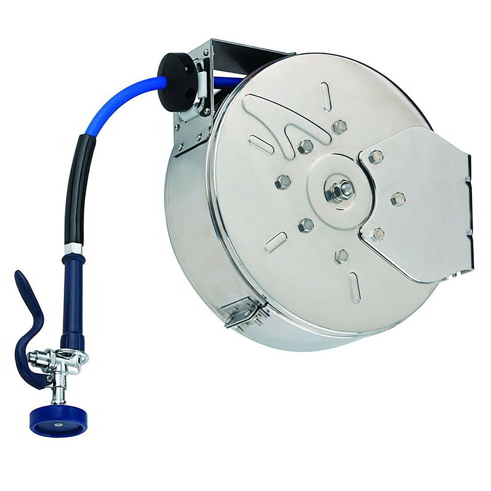 064-B7142C01 Hose Reel, Enclosed, SS, 50 ft, Hose, 3/8 Diameter, Spray Valve