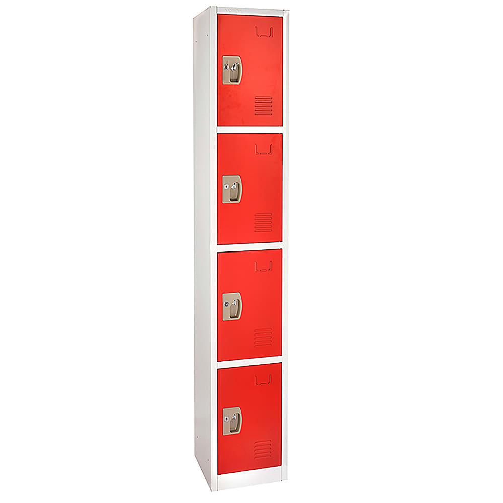 874-629204RED Four Section Locker w/ (4) Hooks - 12"W x 12"D x 72"H, Steel, Red