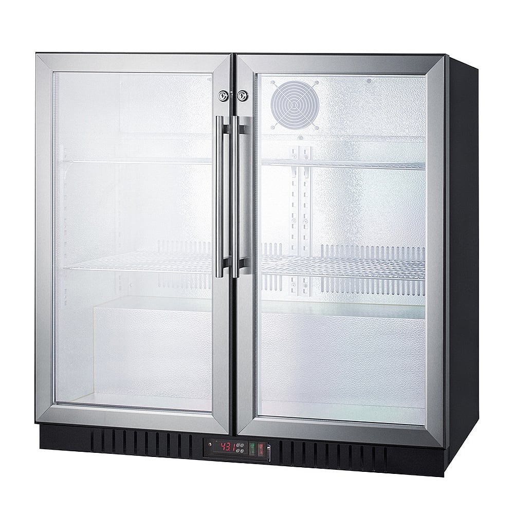 162-SCR7012DB 35 1/2" Bar Refrigerator - 2 Swinging Glass Doors, Stainless, 115v
