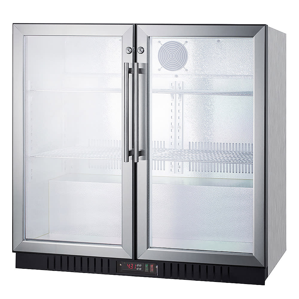 162-SCR7012DBCSS 35 1/2" Bar Refrigerator - 2 Swinging Glass Doors, Stainless, 115v