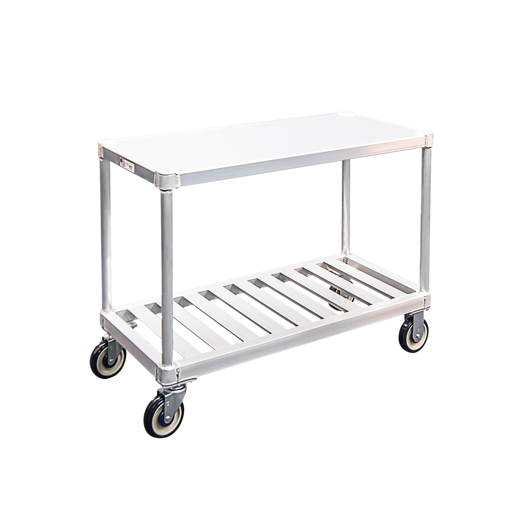 098-1415 2 Level Aluminum Utility Cart w/ 800 lb Capacity, Flat Ledges