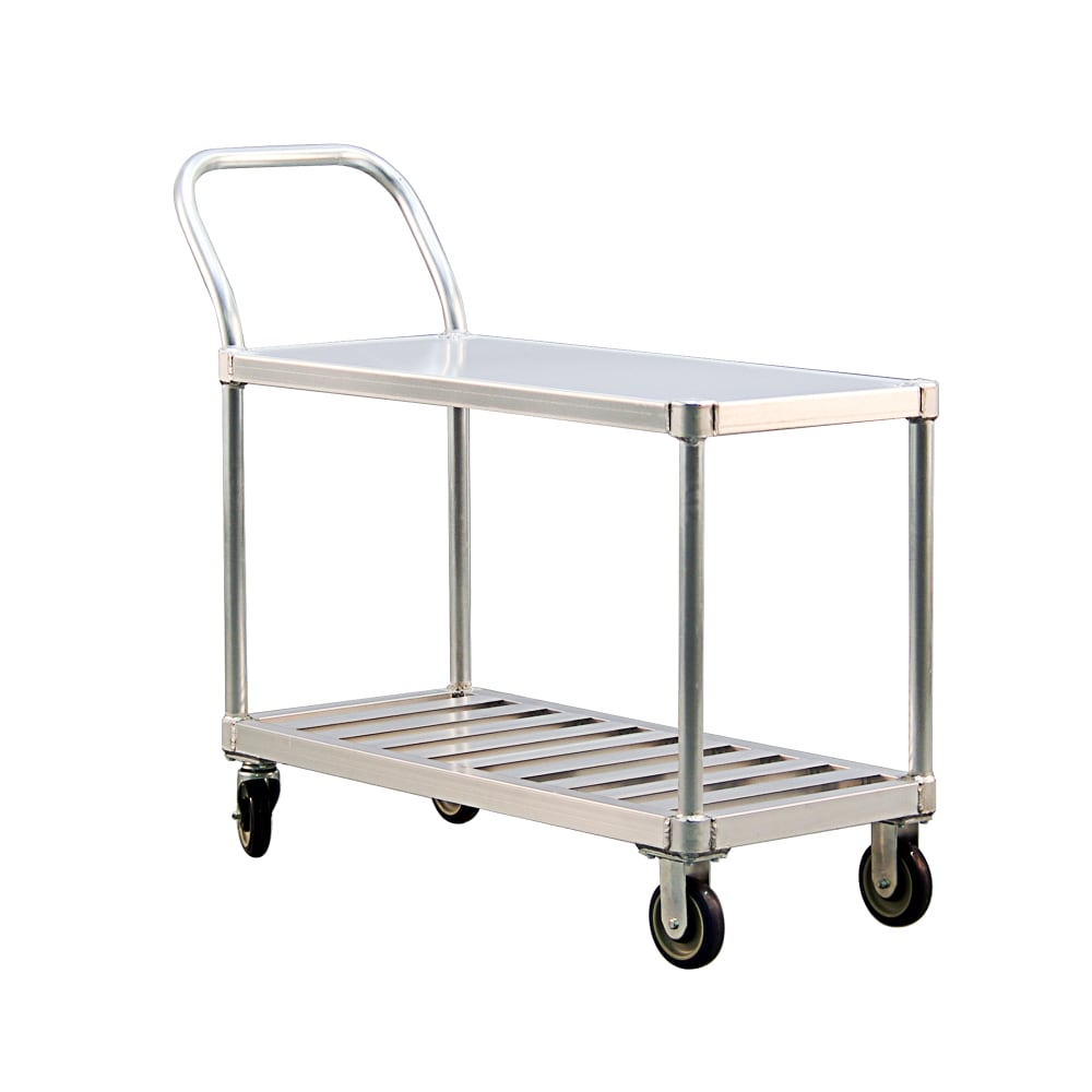 098-1416 2 Level Aluminum Utility Cart w/ 800 lb Capacity, Flat Ledges