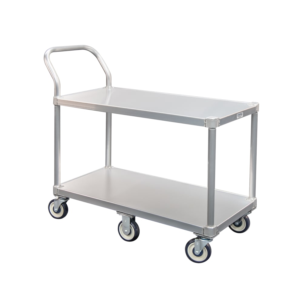 098-1490 2 Level Aluminum Utility Cart w/ 800 lb Capacity, Flat Ledges