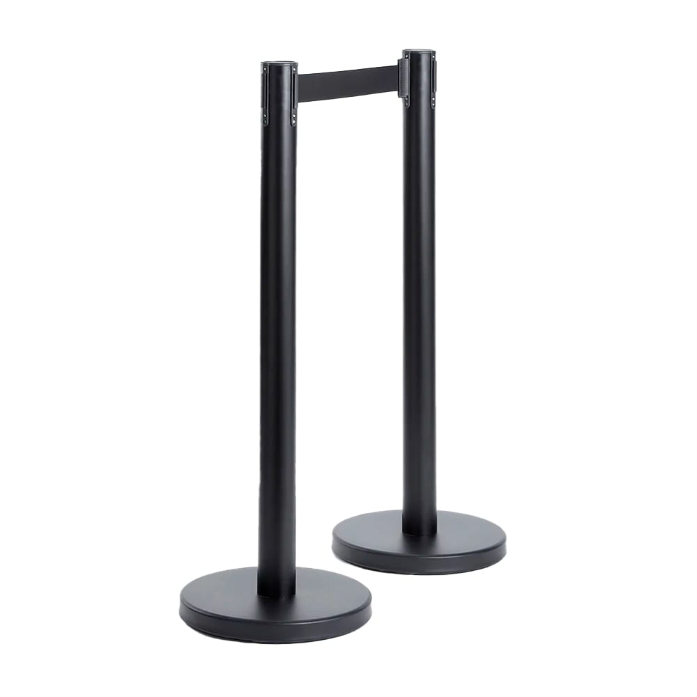 166-RBSBL Portable Barrier System w/ 84" Retractable Nylon Tape - 40"H, Steel, Black