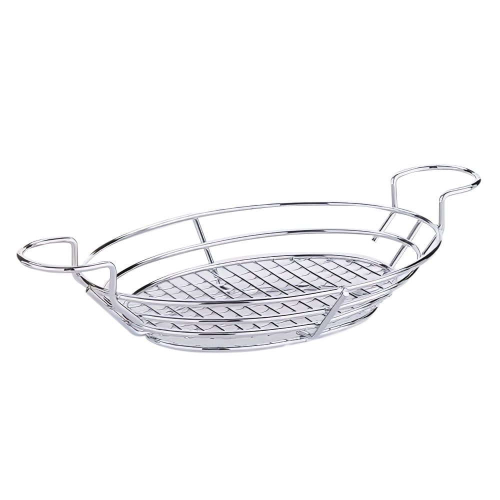 166-BSKC118 Oval Wire Basket w/ Ramekin Holder, 11x8", Chrome