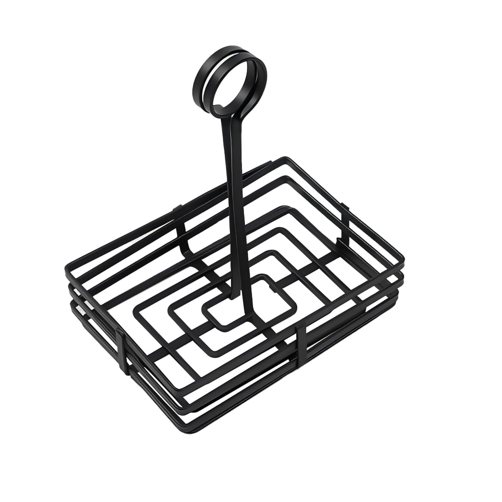 166-FWC68 Flat Condiment Basket w/ Slotted Handle, Black