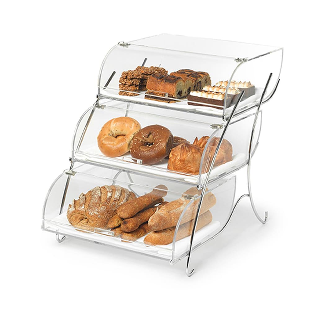 209-BAK2944 3 Tier Countertop Bakery Display Case - Wire Stand, 19x15x22" Acrylic, Clear