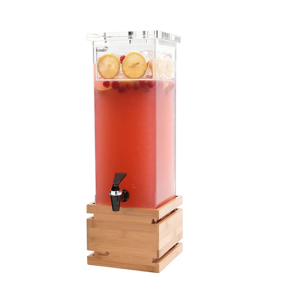 209-LD112 2 gal Beverage Dispenser w/ Ice Basket - Plastic Container, Bamboo Base