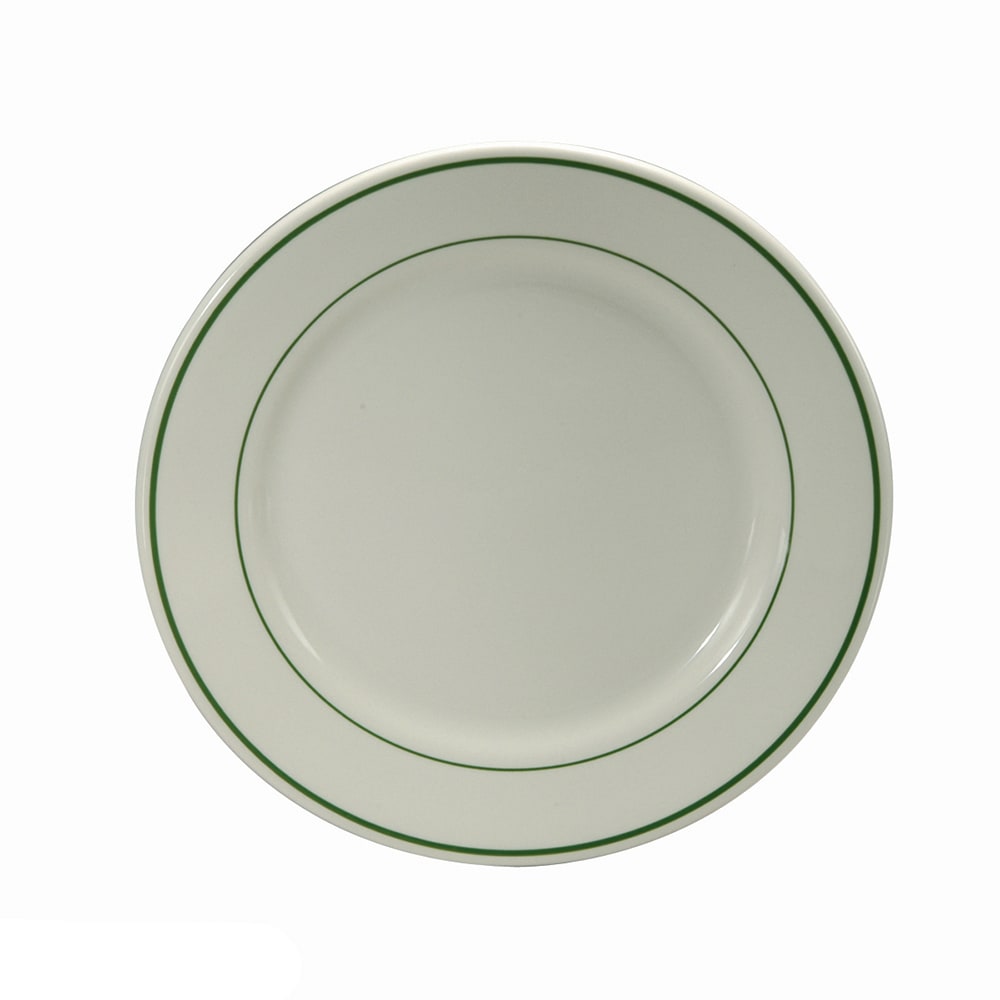 324-F1500001124 7 1/8" Round Niagara Plate - China, Cream White w/ Green Lines