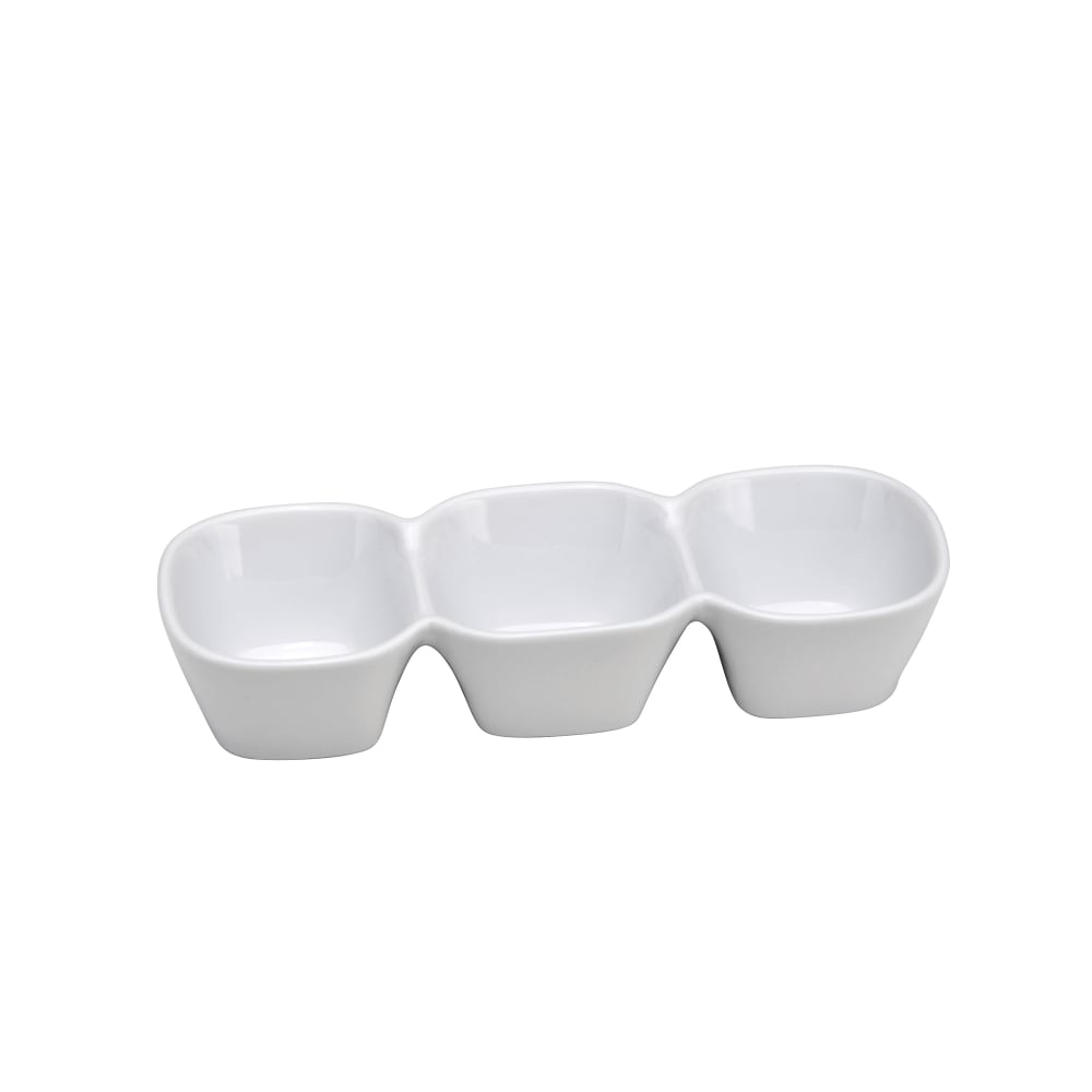 324-F8010000955 3 Compartment Buffalo Serving Dish - 9 1/2" x 3 1/8", Porcelain, Bright...