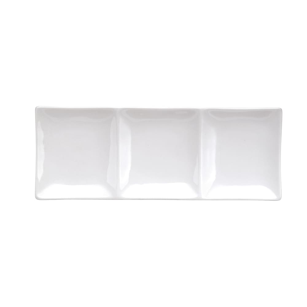 324-F8010000895 3 Compartment Buffalo Serving Dish - 12" x 4 3/4", Porcelain, Bright Wh...