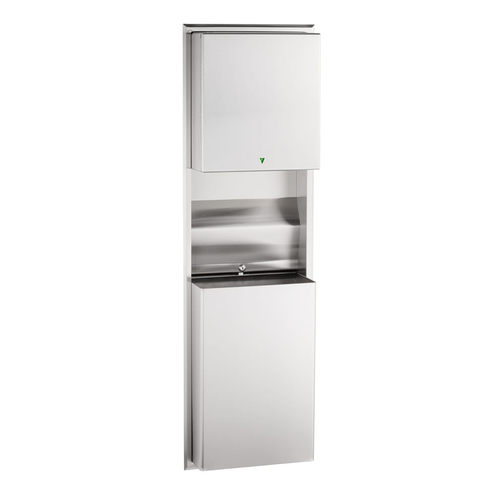 016-B3974 12 gallon Recessed Bathroom Trash Can w/ Paper Towel Dispenser, Stainless