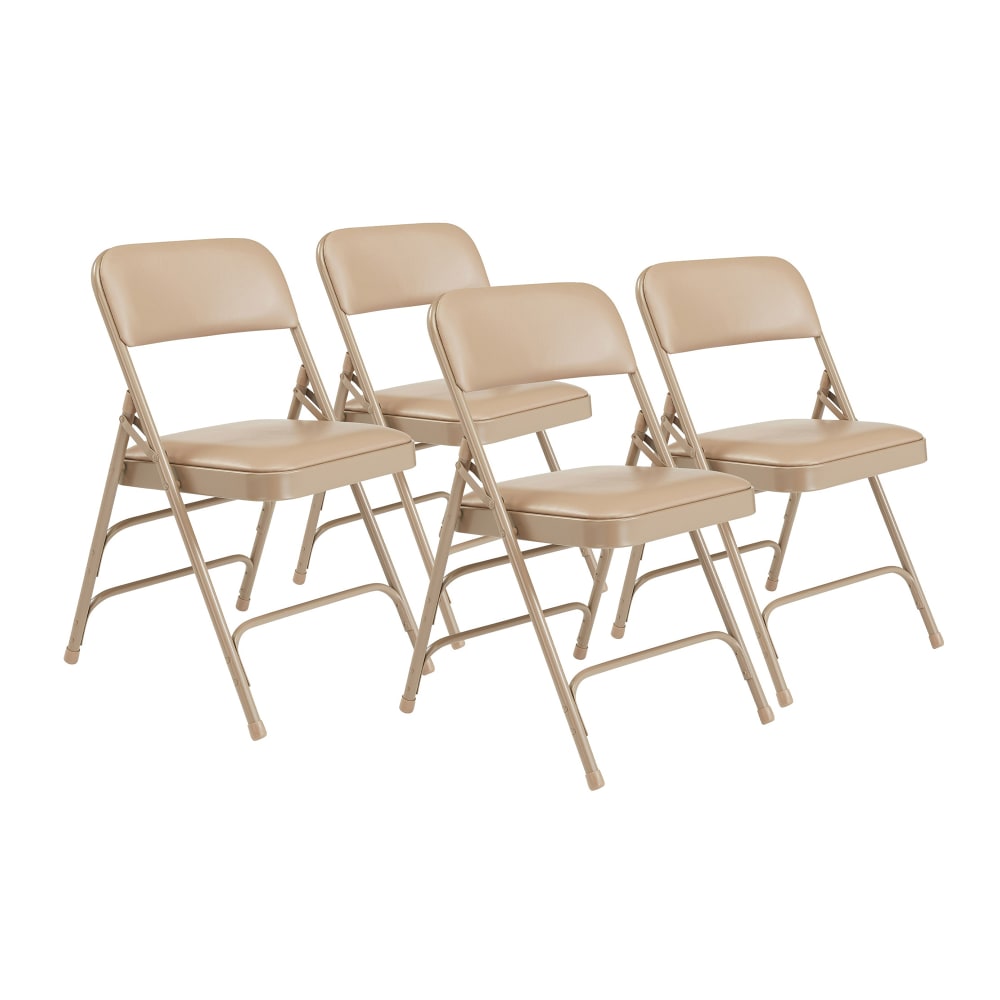 955-1301 Folding Chair w/ French Beige Vinyl Back & Seat - Steel Frame, Beige