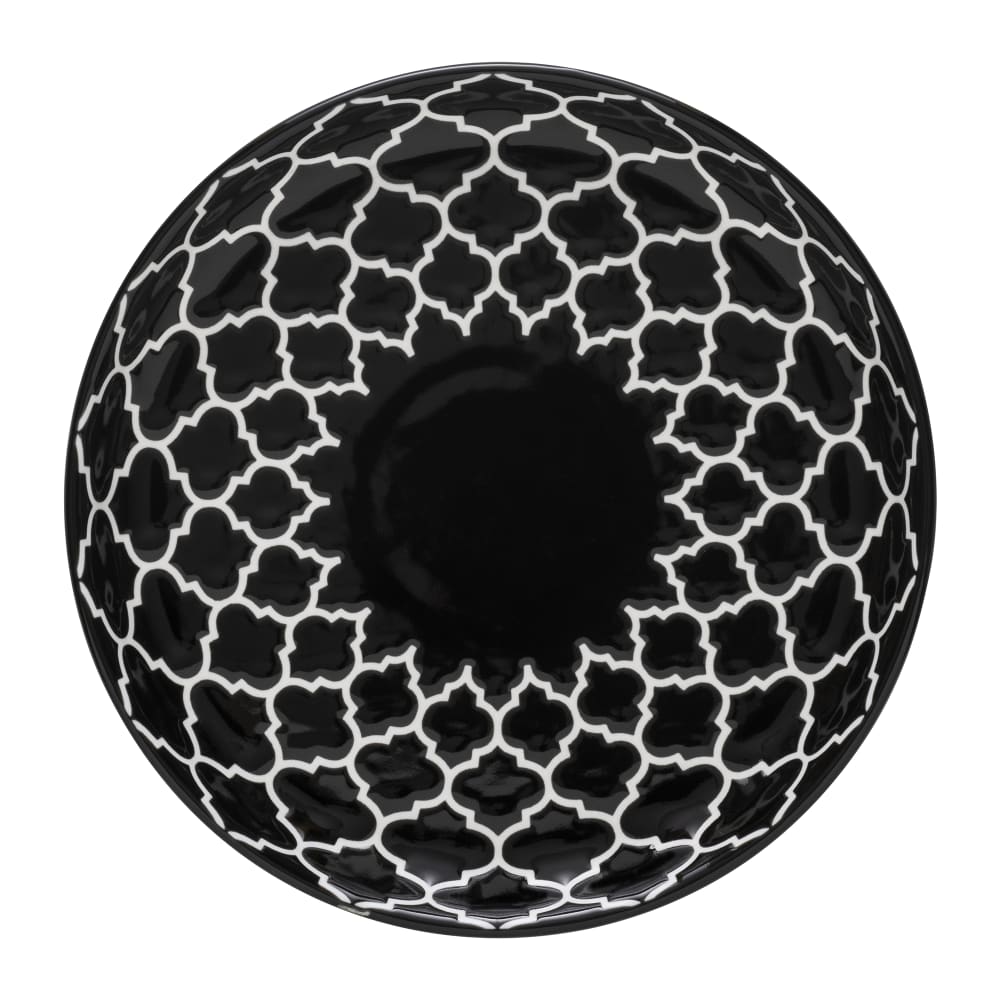 634-109970 6 1/2" Round Porcelain Plate - Black w/ White Embossed Pattern