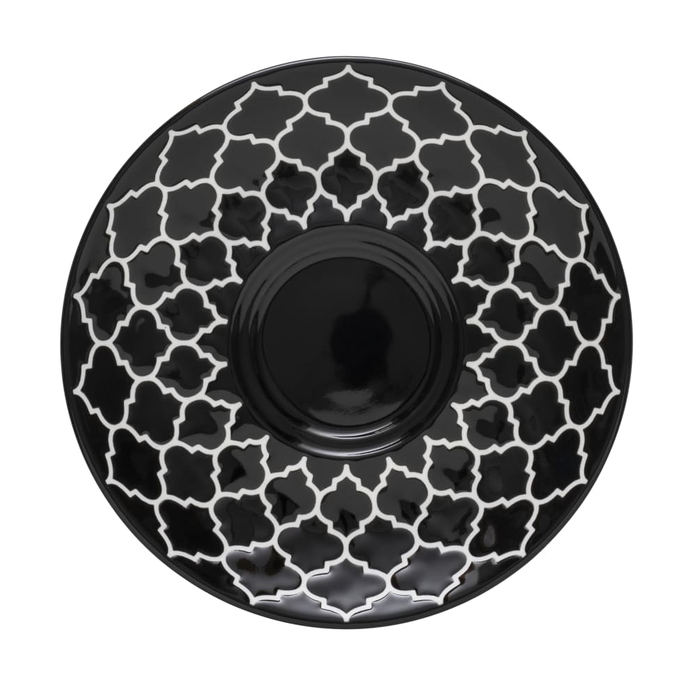 634-109972 5 3/4" Round Porcelain Saucer - Black w/ White Embossed Pattern