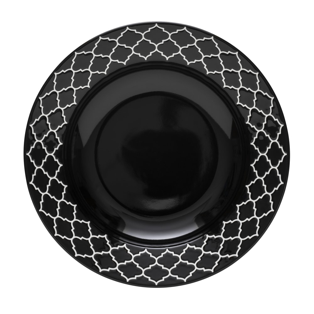 634-109977 10 oz Round Porcelain Soup Bowl - Black w/ White Embossed Pattern