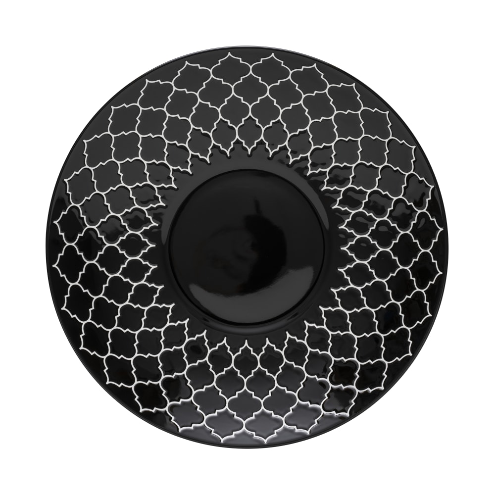 634-109980 12" Round Porcelain Plate - Black w/ White Embossed Pattern