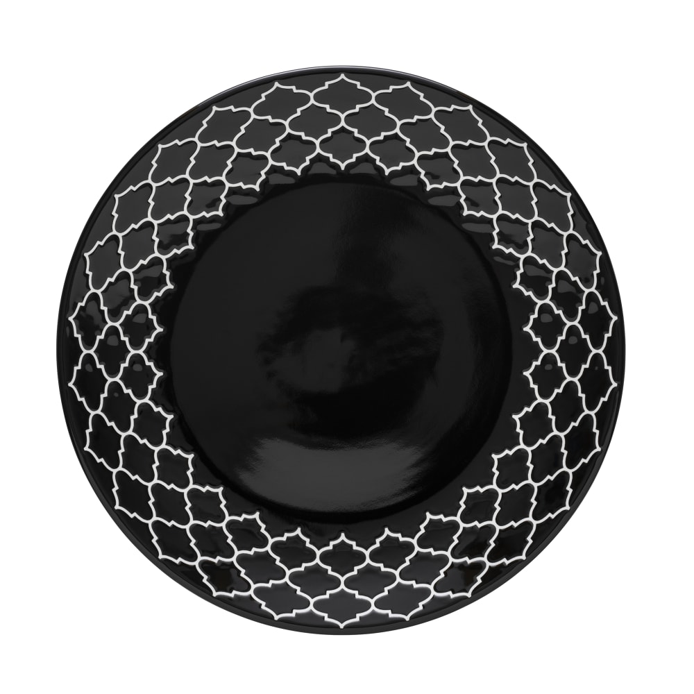 634-109983 10" Round Porcelain Plate - Black w/ White Embossed Pattern