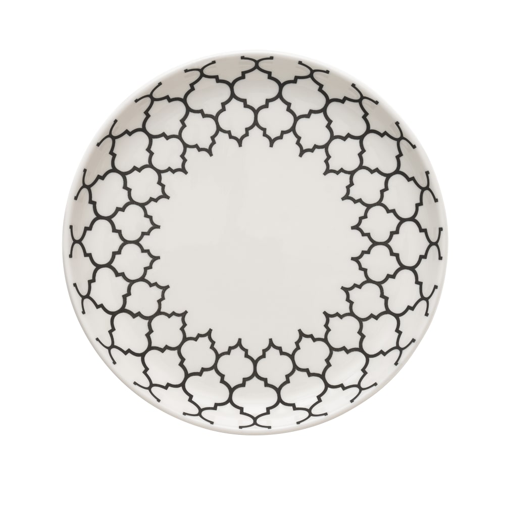 634-109987 6 1/2" Round Porcelain Plate - White w/ Black Embossed Pattern