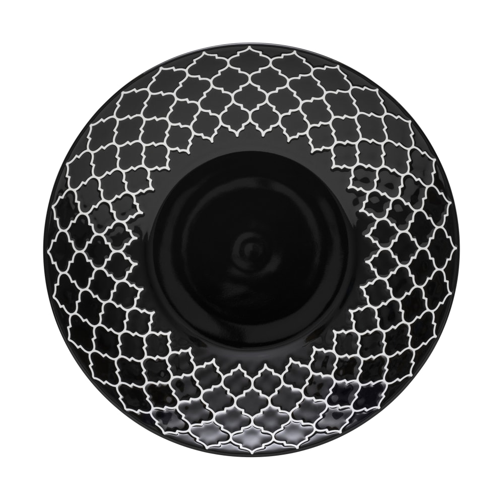 634-109979 8 7/8" Round Porcelain Plate - Black w/ White Embossed Pattern