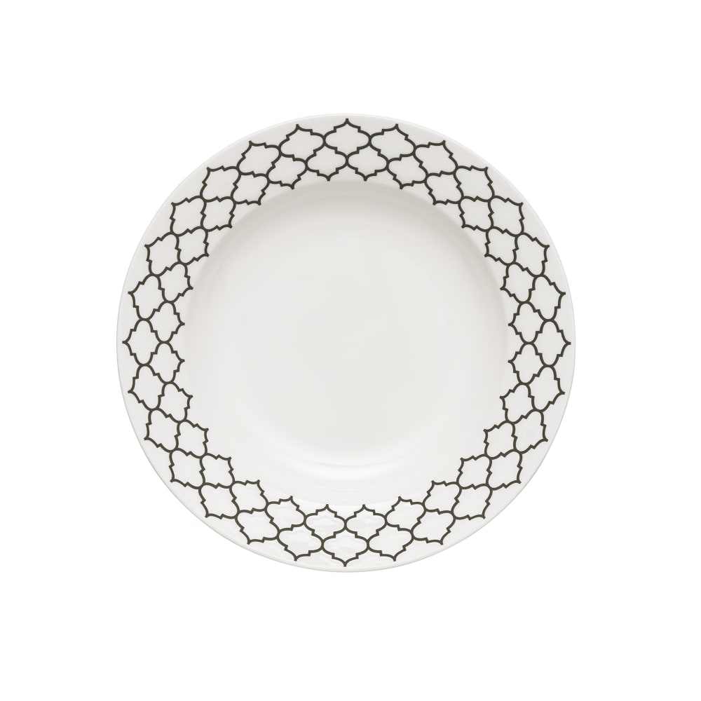 634-109994 10 oz Round Porcelain Soup Bowl - Black w/ White Embossed Pattern