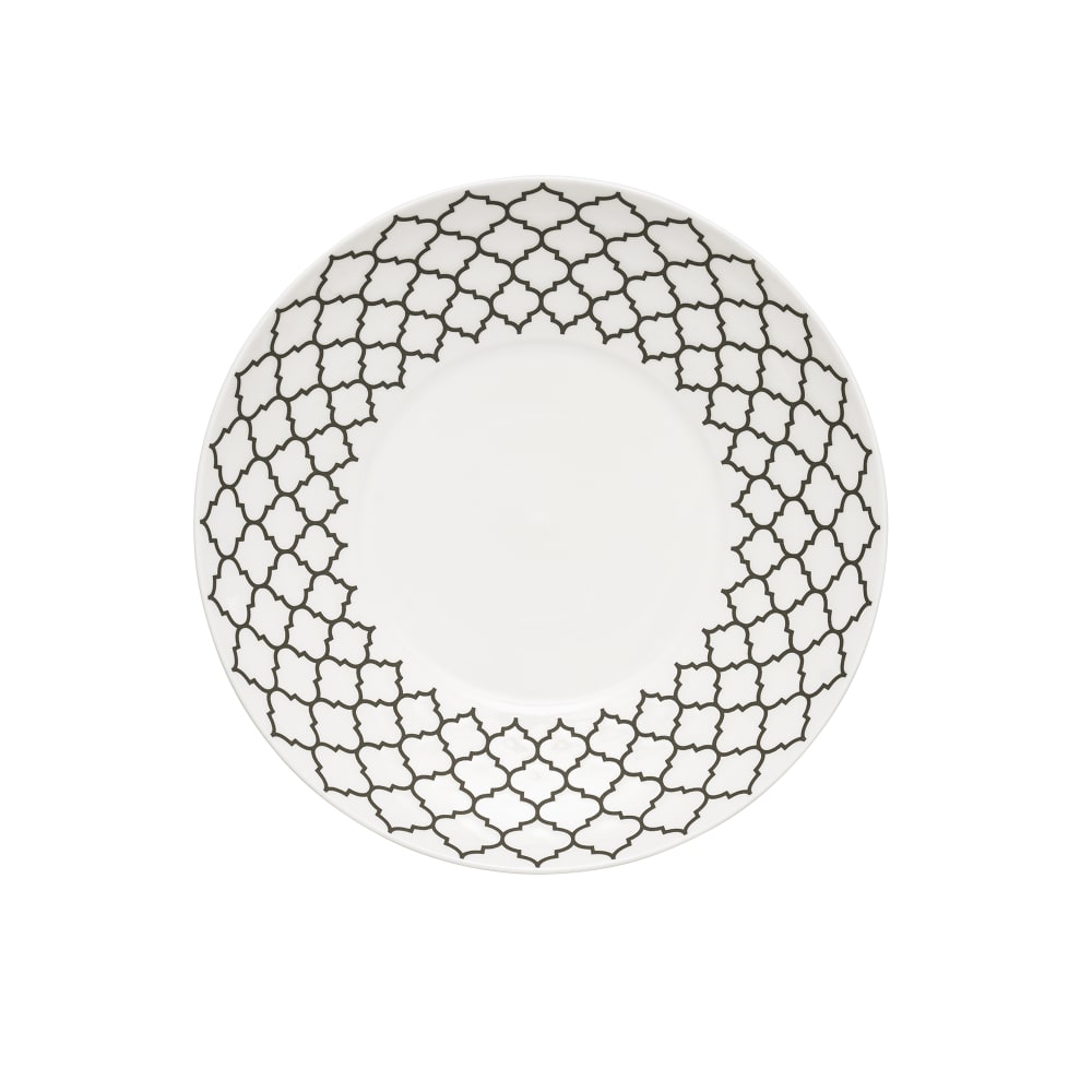 634-109996 8 7/8" Round Porcelain Plate - White w/ Black Embossed Pattern